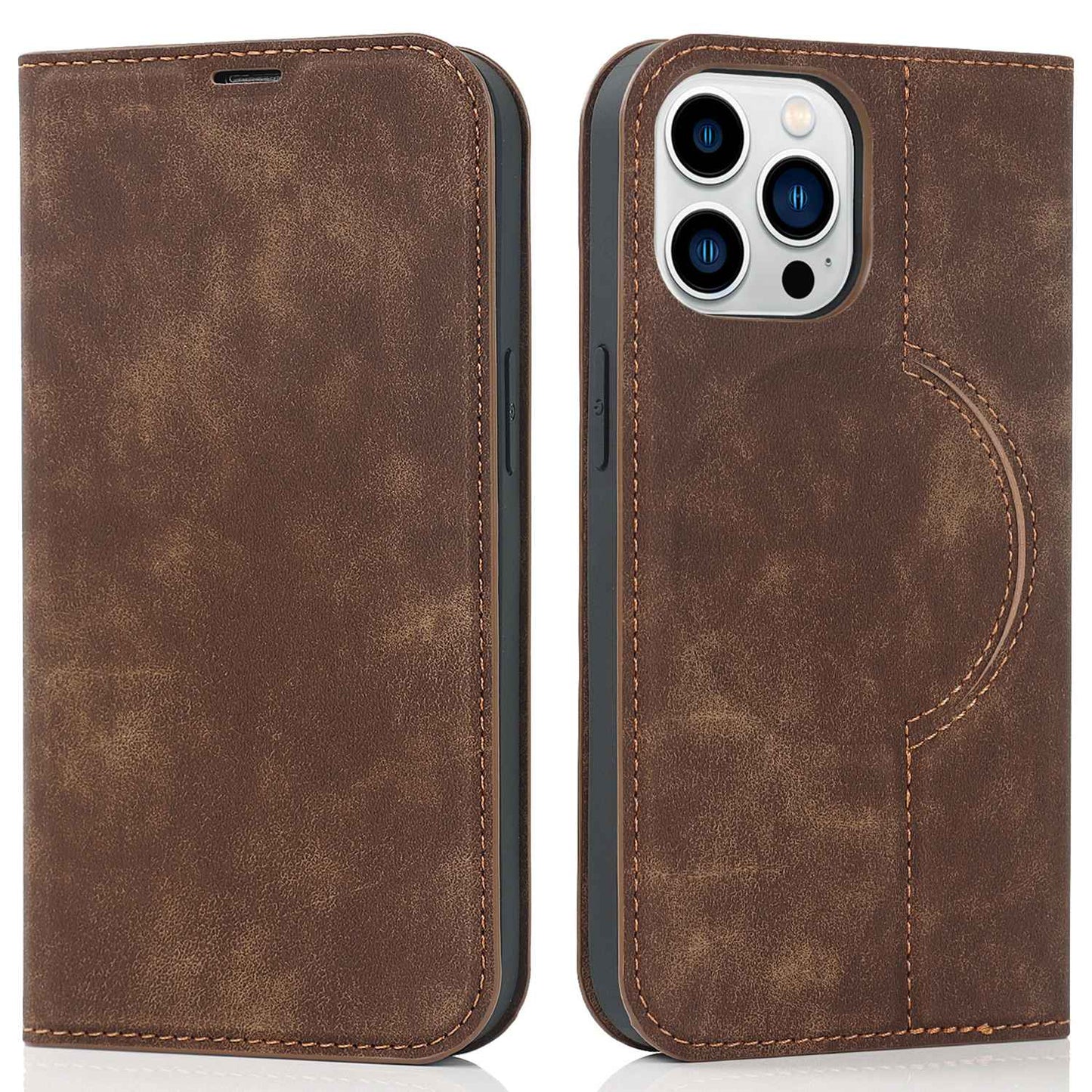 For iPhone 13 Pro 6.1 inch RFID Blocking Phone Cover PU Leather Card Holder Stand Case Compatible with MagSafe Charging