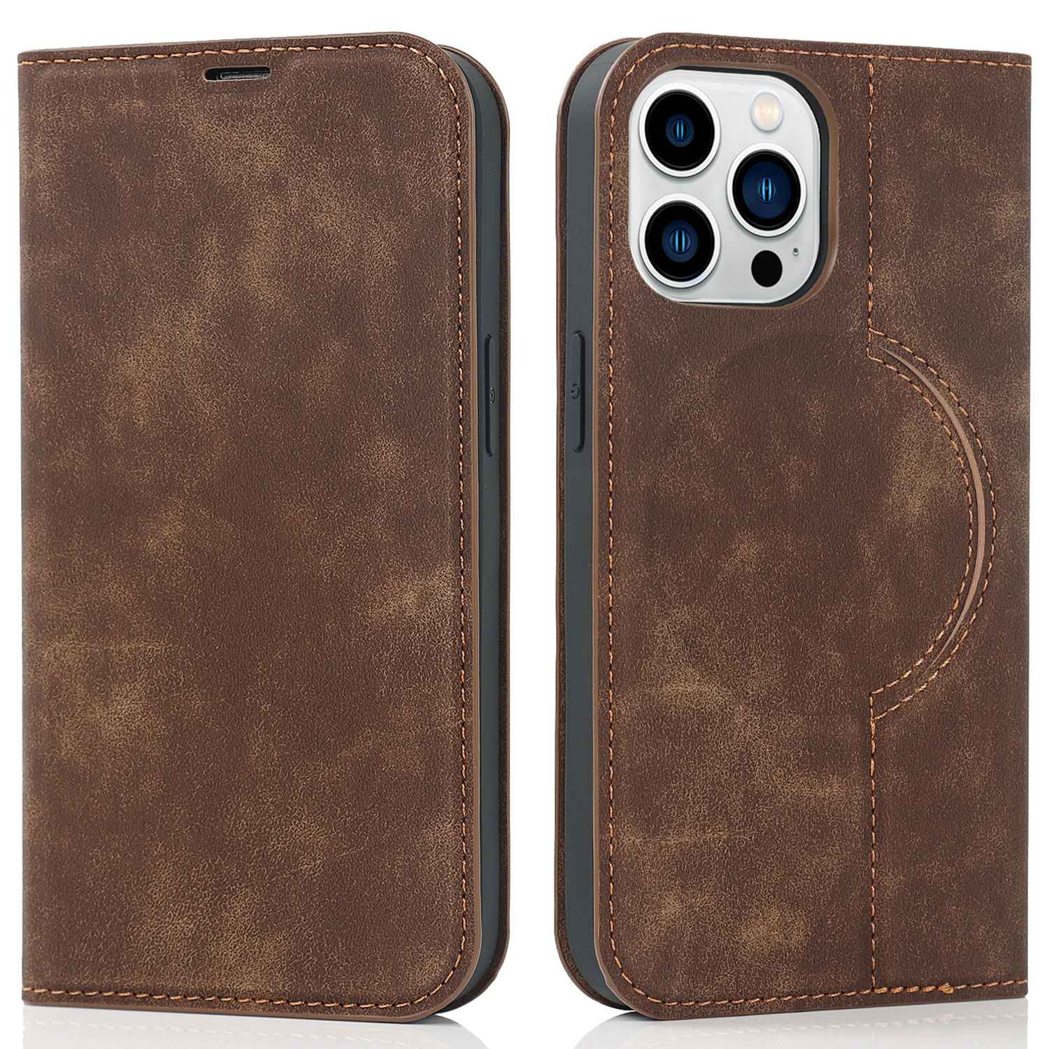 For iPhone 13 Pro 6.1 inch RFID Blocking Phone Cover PU Leather Card Holder Stand Case Compatible with MagSafe Charging