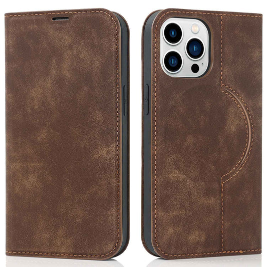 For iPhone 13 Pro 6.1 inch RFID Blocking Phone Cover PU Leather Card Holder Stand Case Compatible with MagSafe Charging