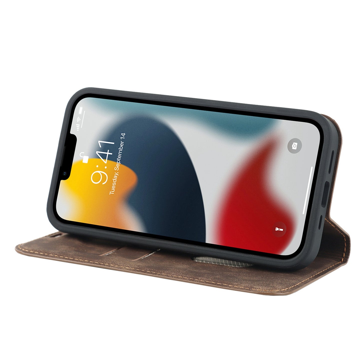For iPhone 13 Pro 6.1 inch RFID Blocking Phone Cover PU Leather Card Holder Stand Case Compatible with MagSafe Charging