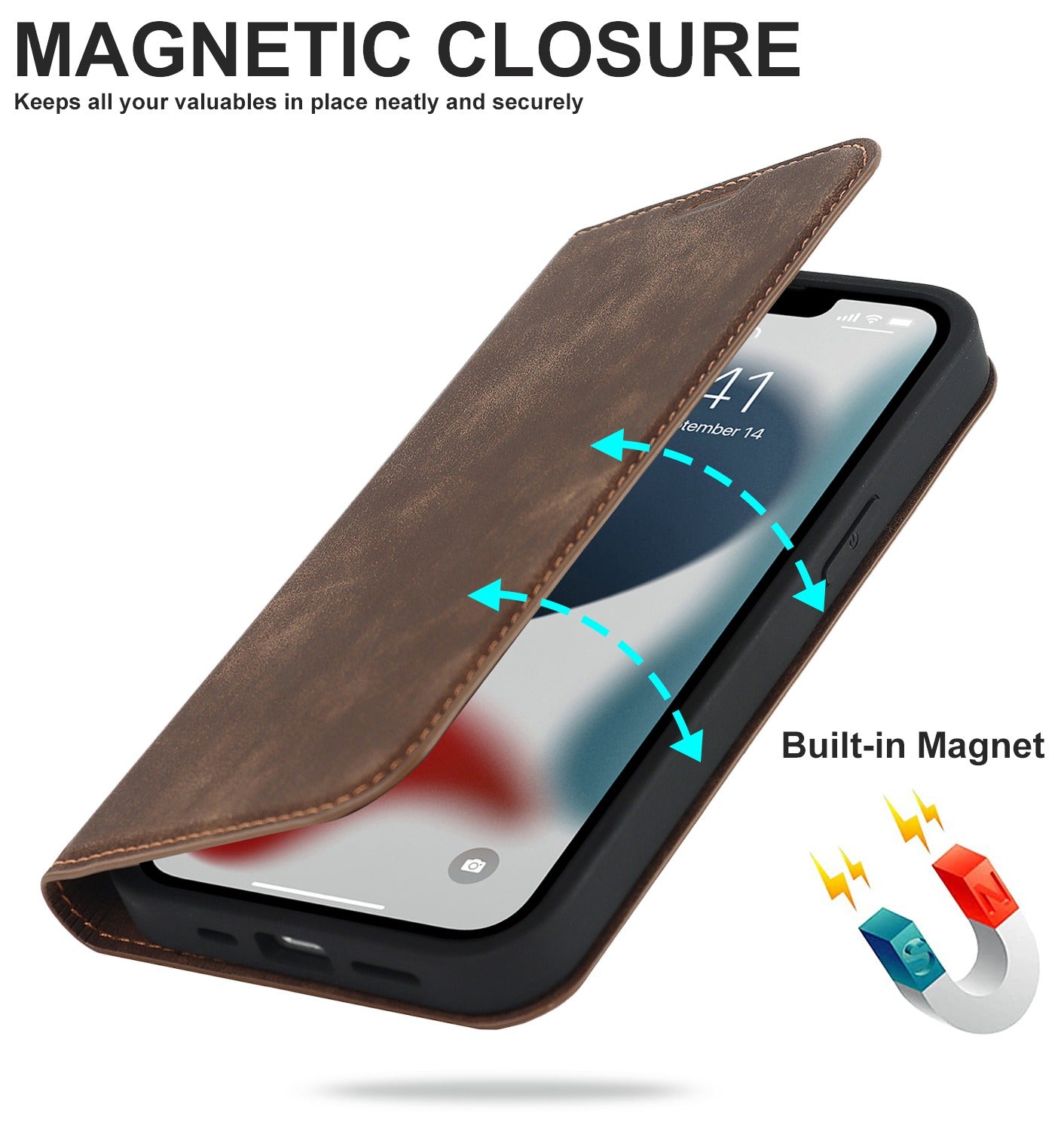 For iPhone 13 Pro 6.1 inch RFID Blocking Phone Cover PU Leather Card Holder Stand Case Compatible with MagSafe Charging