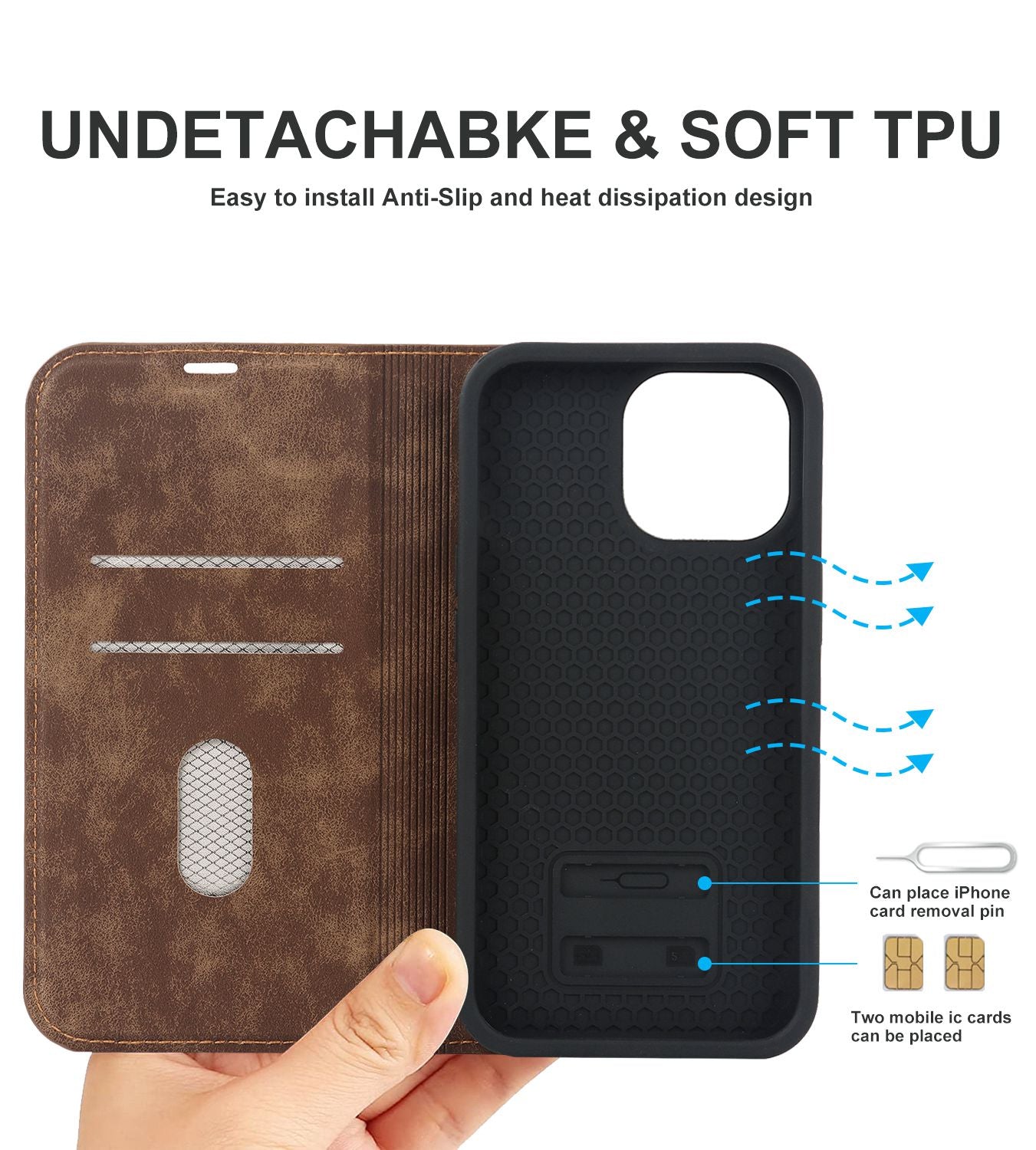 For iPhone 13 Pro 6.1 inch RFID Blocking Phone Cover PU Leather Card Holder Stand Case Compatible with MagSafe Charging
