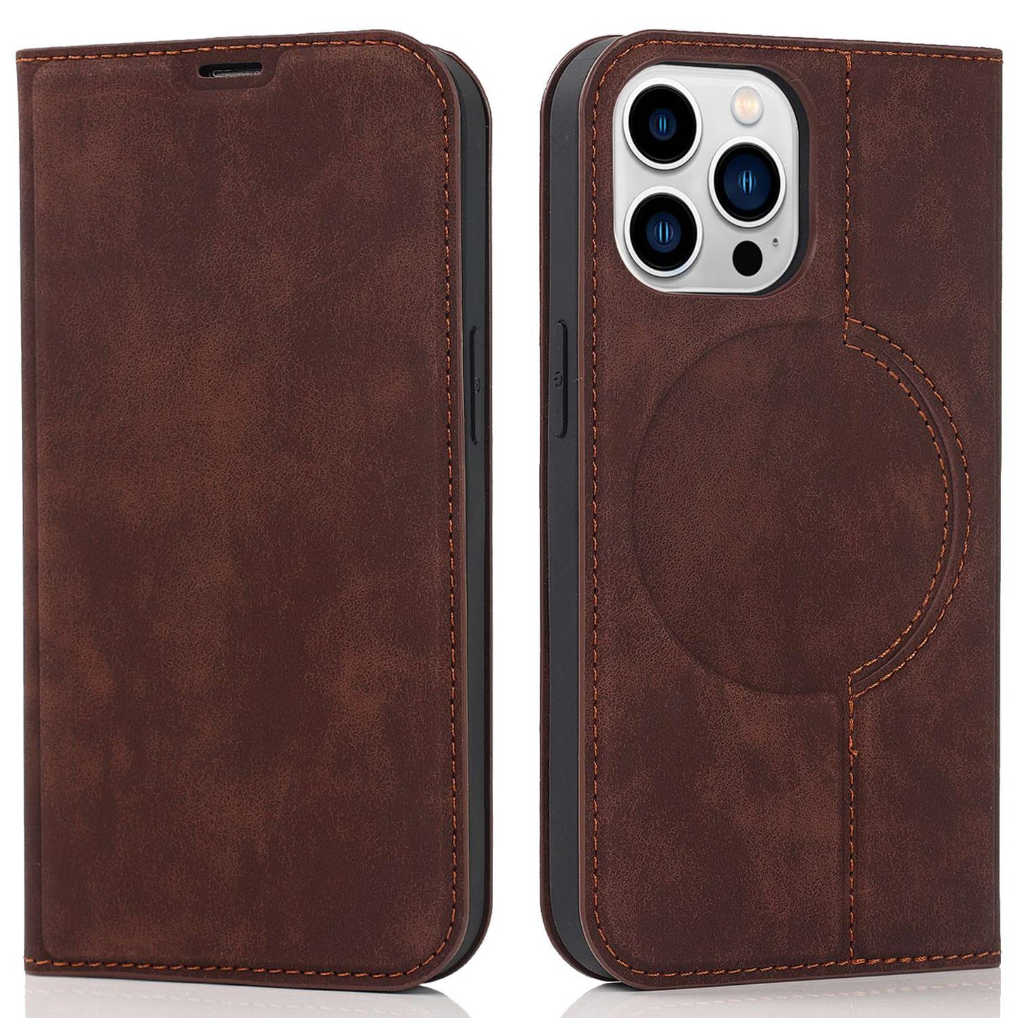 For iPhone 13 Pro 6.1 inch RFID Blocking Phone Cover PU Leather Card Holder Stand Case Compatible with MagSafe Charging