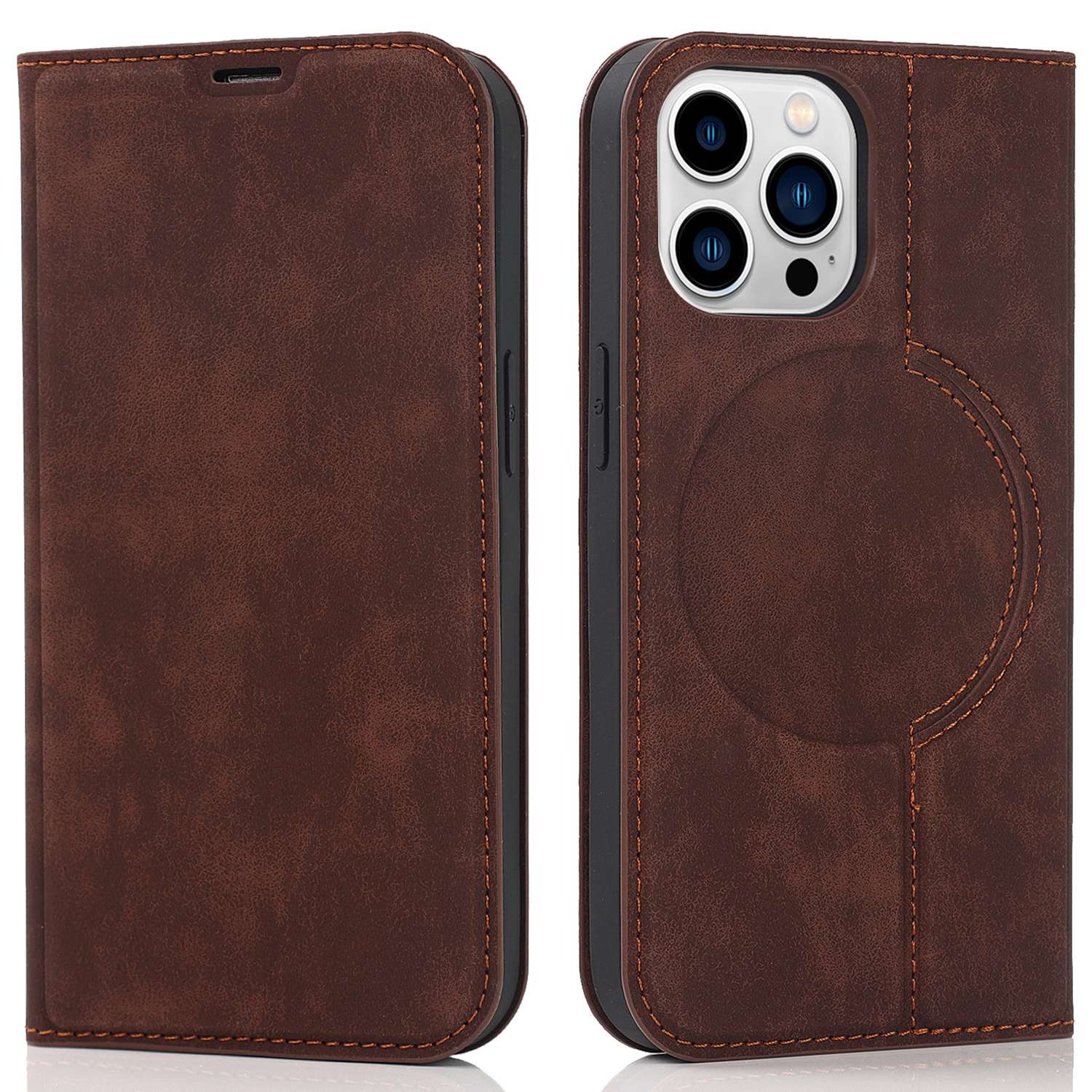 For iPhone 13 Pro 6.1 inch RFID Blocking Phone Cover PU Leather Card Holder Stand Case Compatible with MagSafe Charging