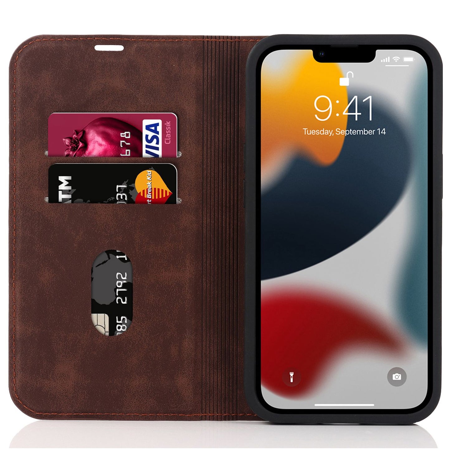 For iPhone 13 Pro 6.1 inch RFID Blocking Phone Cover PU Leather Card Holder Stand Case Compatible with MagSafe Charging