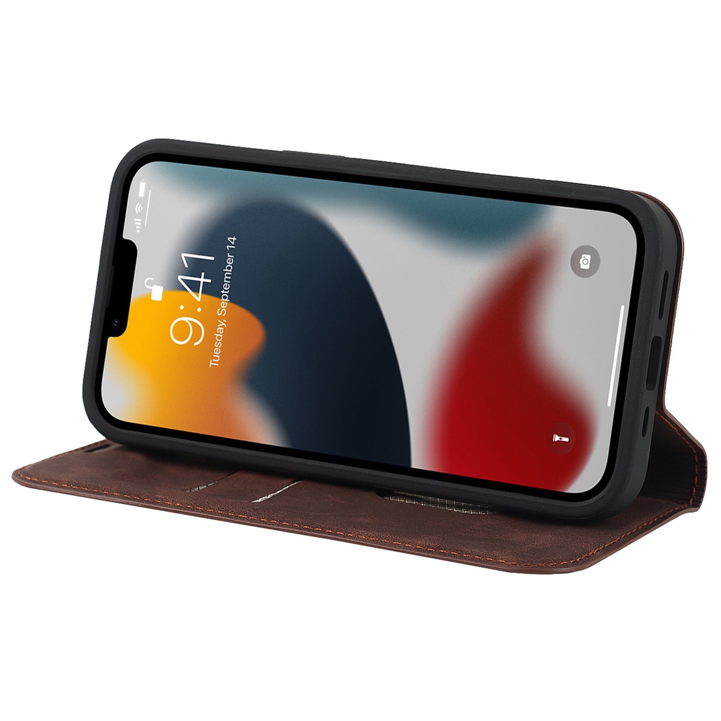 For iPhone 13 Pro 6.1 inch RFID Blocking Phone Cover PU Leather Card Holder Stand Case Compatible with MagSafe Charging