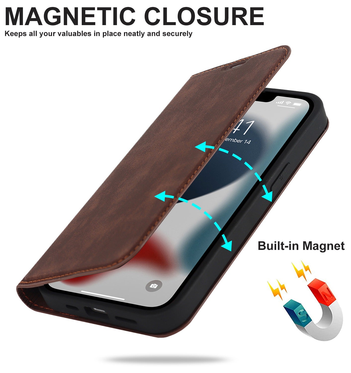 For iPhone 13 Pro 6.1 inch RFID Blocking Phone Cover PU Leather Card Holder Stand Case Compatible with MagSafe Charging
