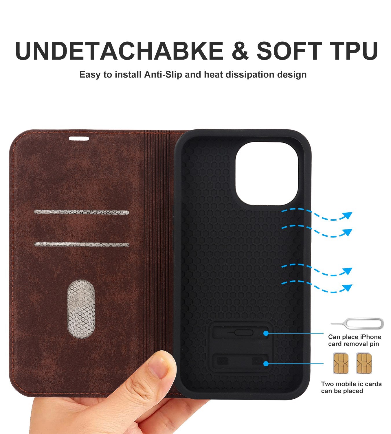 For iPhone 13 Pro 6.1 inch RFID Blocking Phone Cover PU Leather Card Holder Stand Case Compatible with MagSafe Charging