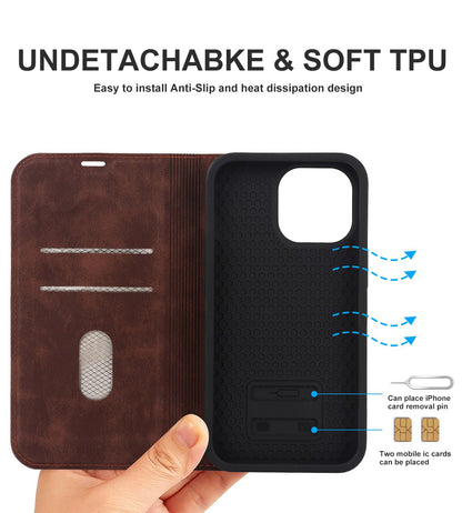 For iPhone 13 Pro 6.1 inch RFID Blocking Phone Cover PU Leather Card Holder Stand Case Compatible with MagSafe Charging