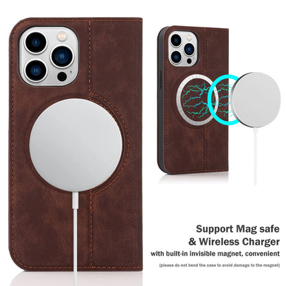 For iPhone 13 Pro 6.1 inch RFID Blocking Phone Cover PU Leather Card Holder Stand Case Compatible with MagSafe Charging