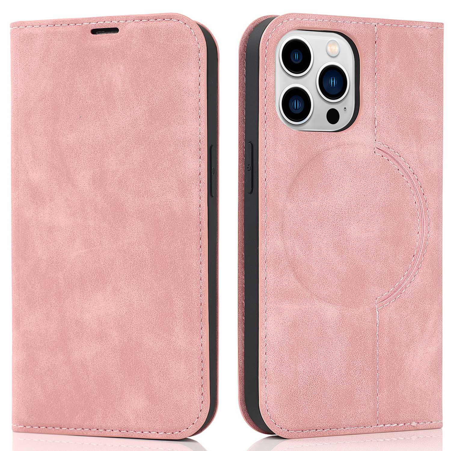 For iPhone 13 Pro 6.1 inch RFID Blocking Phone Cover PU Leather Card Holder Stand Case Compatible with MagSafe Charging