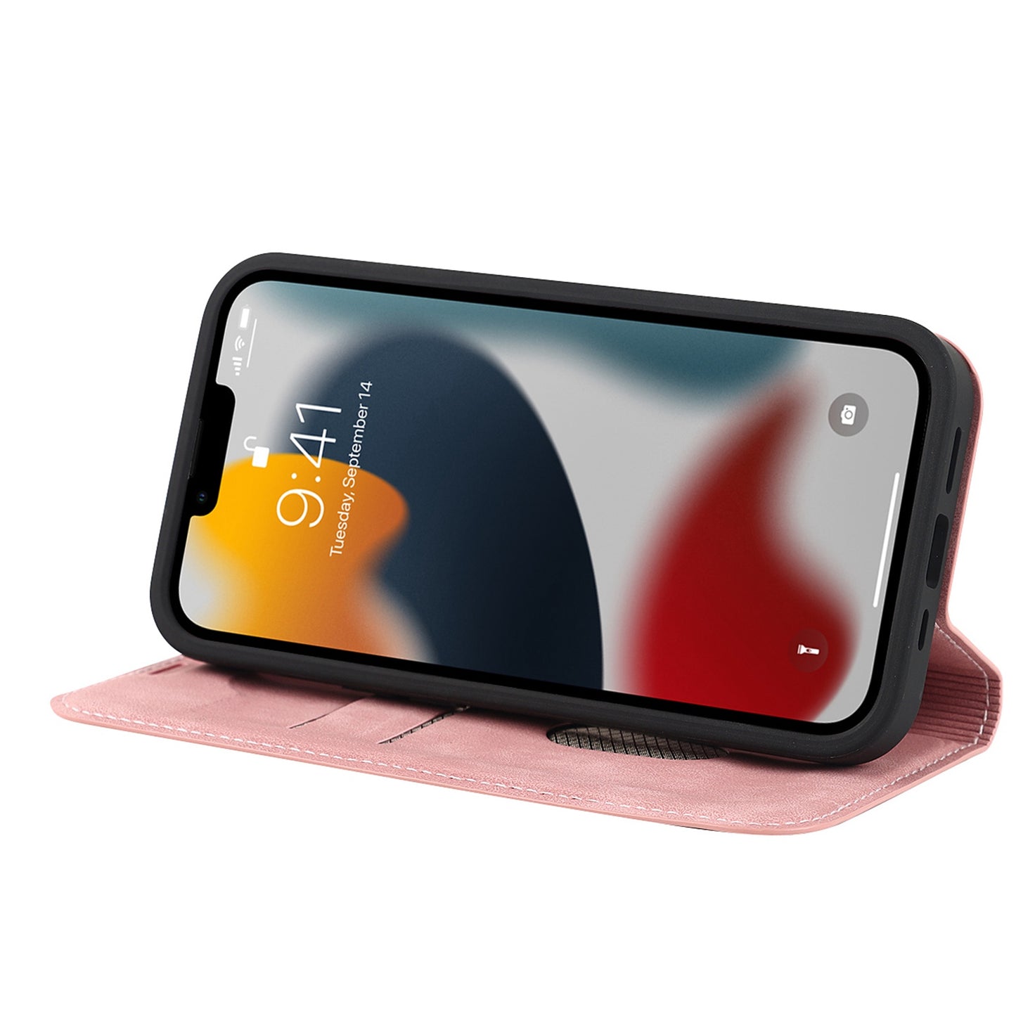 For iPhone 13 Pro 6.1 inch RFID Blocking Phone Cover PU Leather Card Holder Stand Case Compatible with MagSafe Charging