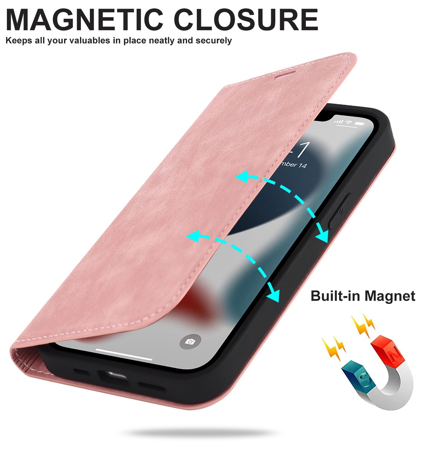 For iPhone 13 Pro 6.1 inch RFID Blocking Phone Cover PU Leather Card Holder Stand Case Compatible with MagSafe Charging