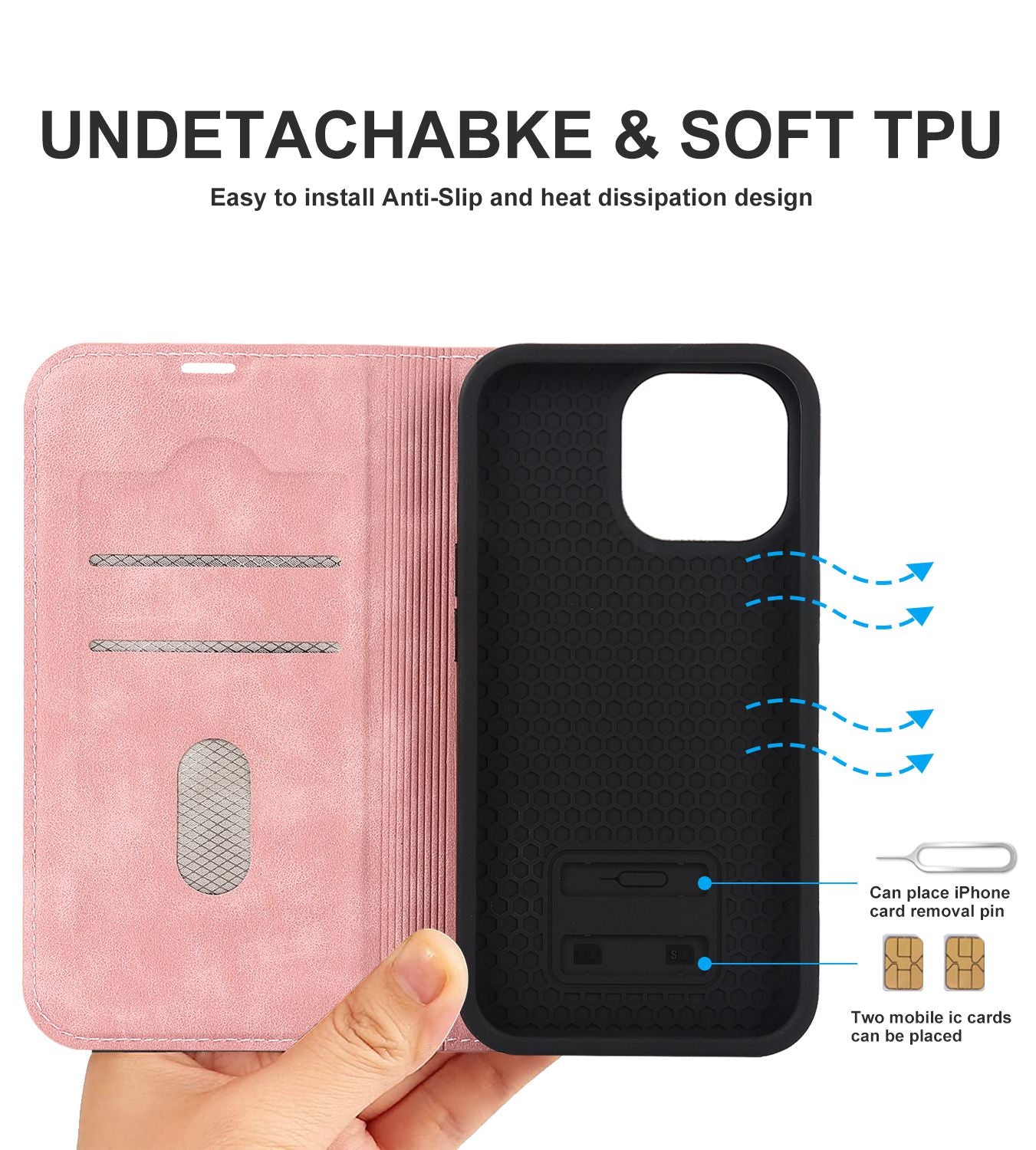 For iPhone 13 Pro 6.1 inch RFID Blocking Phone Cover PU Leather Card Holder Stand Case Compatible with MagSafe Charging