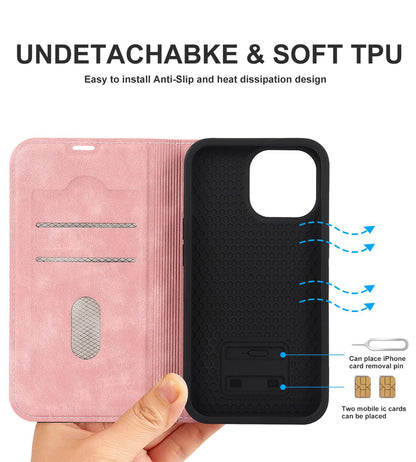 For iPhone 13 Pro 6.1 inch RFID Blocking Phone Cover PU Leather Card Holder Stand Case Compatible with MagSafe Charging