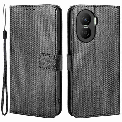 For Honor X40i 5G Drop-proof Phone Flip Wallet Case Well-protected Diamond Texture PU Leather Cover Stand Card Holder with Wrist Strap