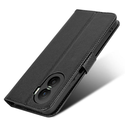 For Honor X40i 5G Drop-proof Phone Flip Wallet Case Well-protected Diamond Texture PU Leather Cover Stand Card Holder with Wrist Strap