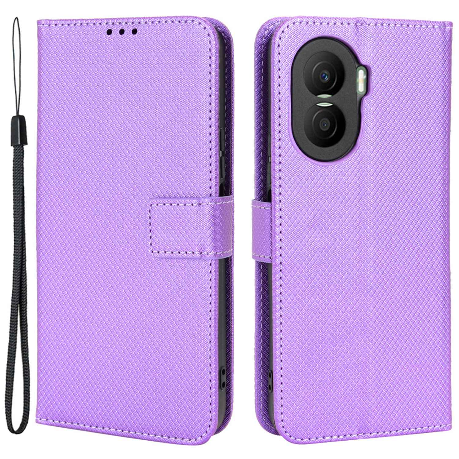 For Honor X40i 5G Drop-proof Phone Flip Wallet Case Well-protected Diamond Texture PU Leather Cover Stand Card Holder with Wrist Strap