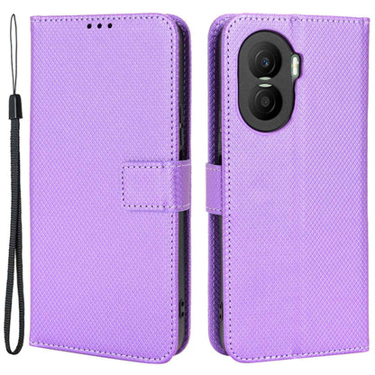 For Honor X40i 5G Drop-proof Phone Flip Wallet Case Well-protected Diamond Texture PU Leather Cover Stand Card Holder with Wrist Strap