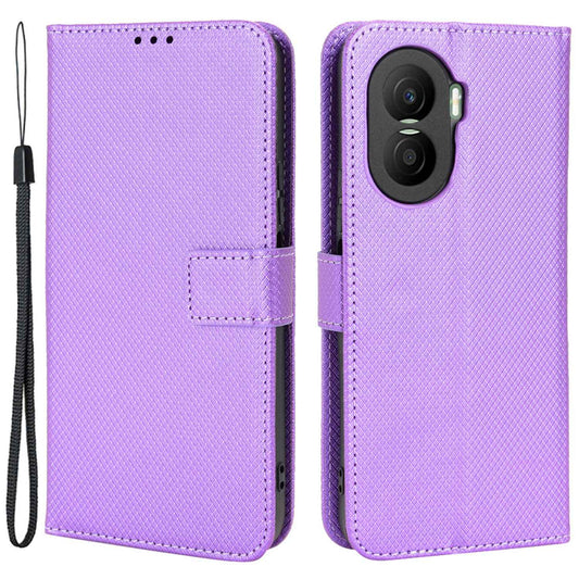 For Honor X40i 5G Drop-proof Phone Flip Wallet Case Well-protected Diamond Texture PU Leather Cover Stand Card Holder with Wrist Strap