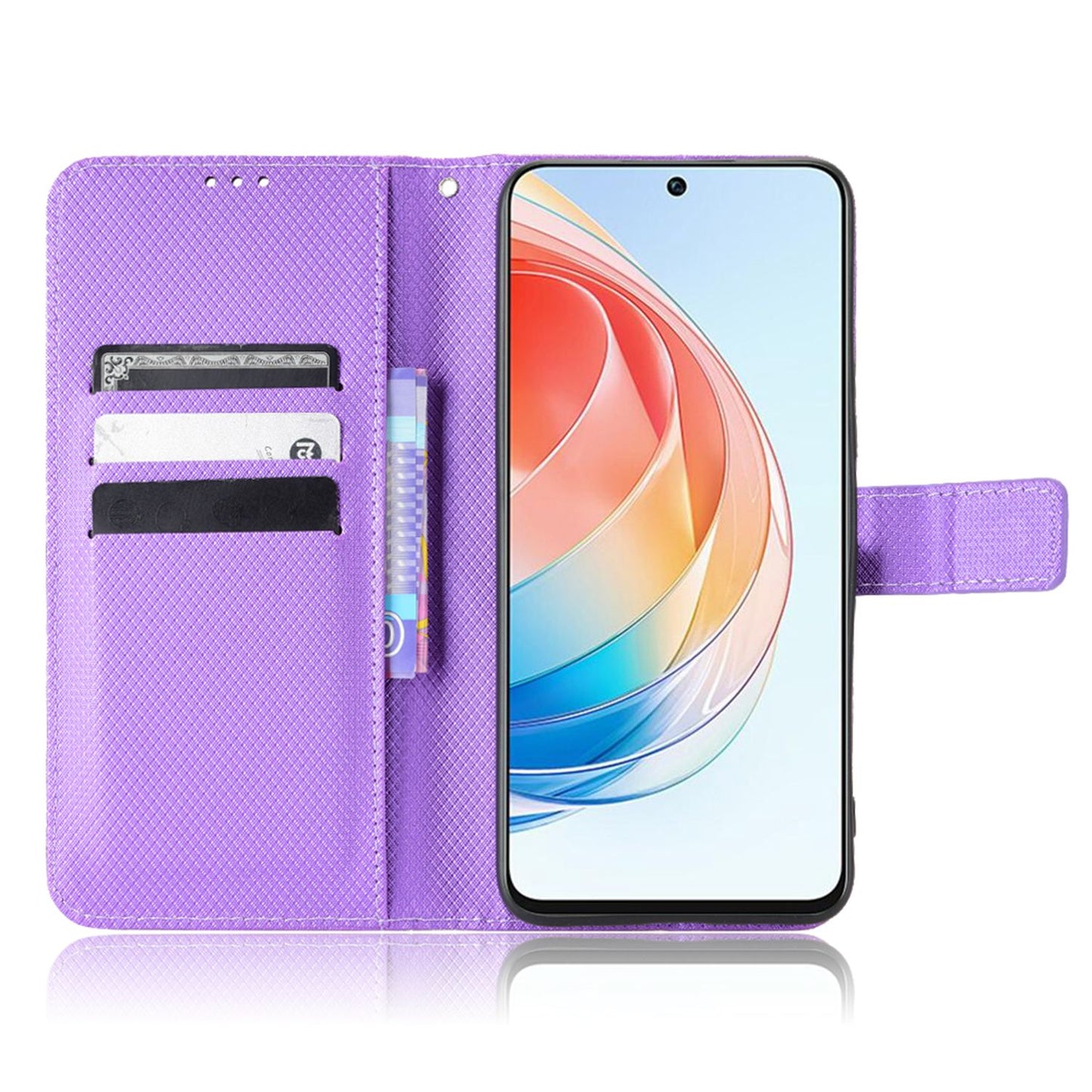 For Honor X40i 5G Drop-proof Phone Flip Wallet Case Well-protected Diamond Texture PU Leather Cover Stand Card Holder with Wrist Strap