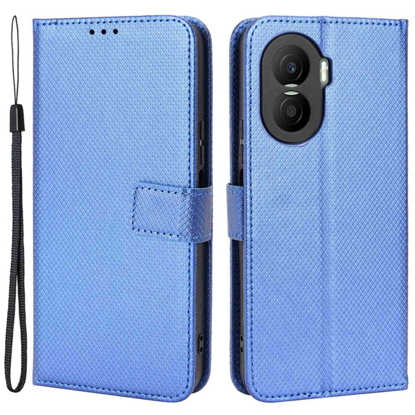 For Honor X40i 5G Drop-proof Phone Flip Wallet Case Well-protected Diamond Texture PU Leather Cover Stand Card Holder with Wrist Strap