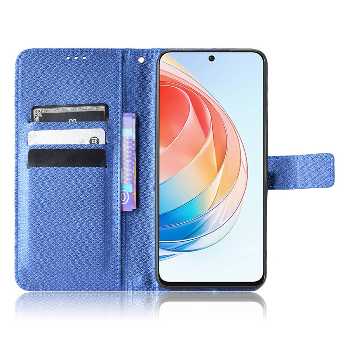 For Honor X40i 5G Drop-proof Phone Flip Wallet Case Well-protected Diamond Texture PU Leather Cover Stand Card Holder with Wrist Strap