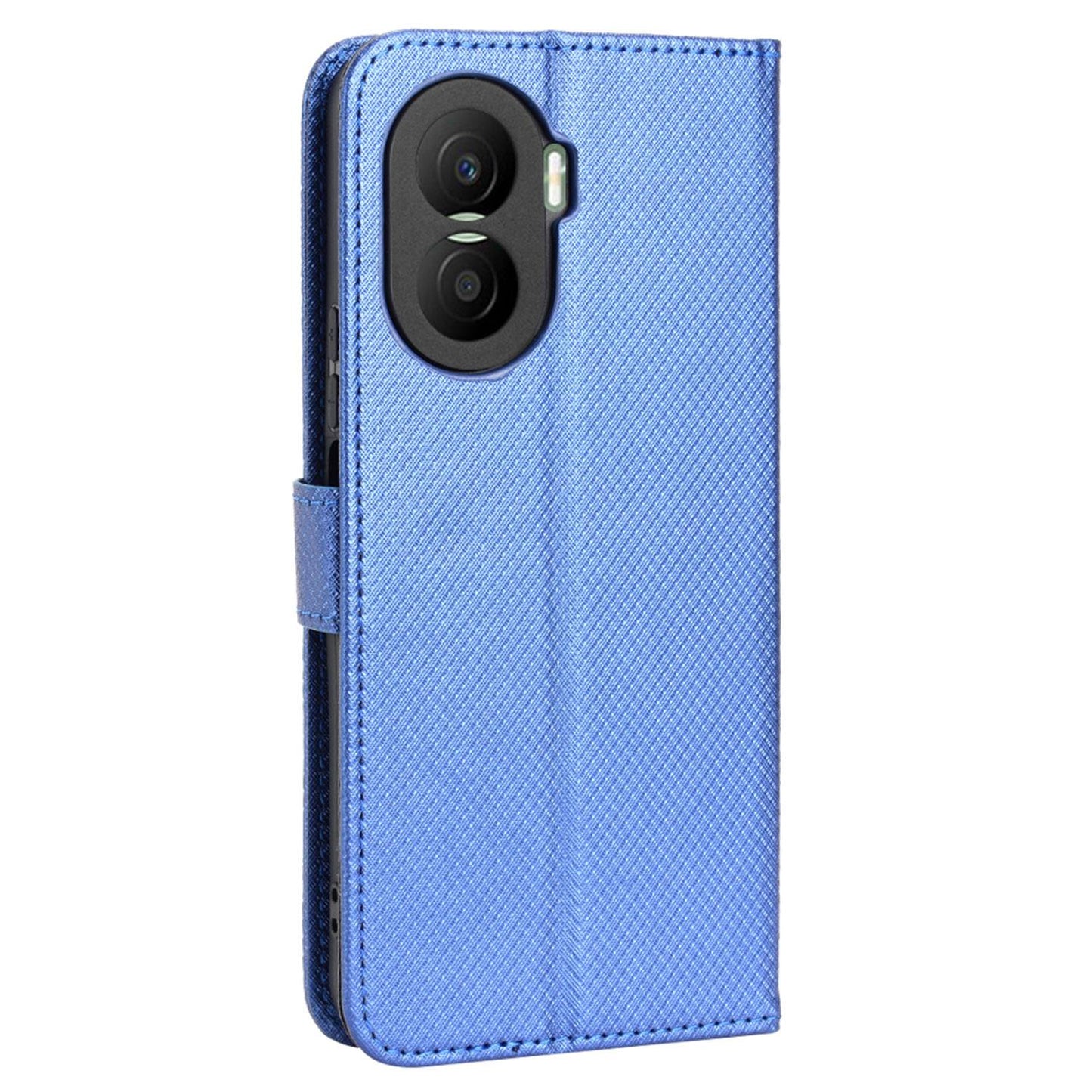 For Honor X40i 5G Drop-proof Phone Flip Wallet Case Well-protected Diamond Texture PU Leather Cover Stand Card Holder with Wrist Strap