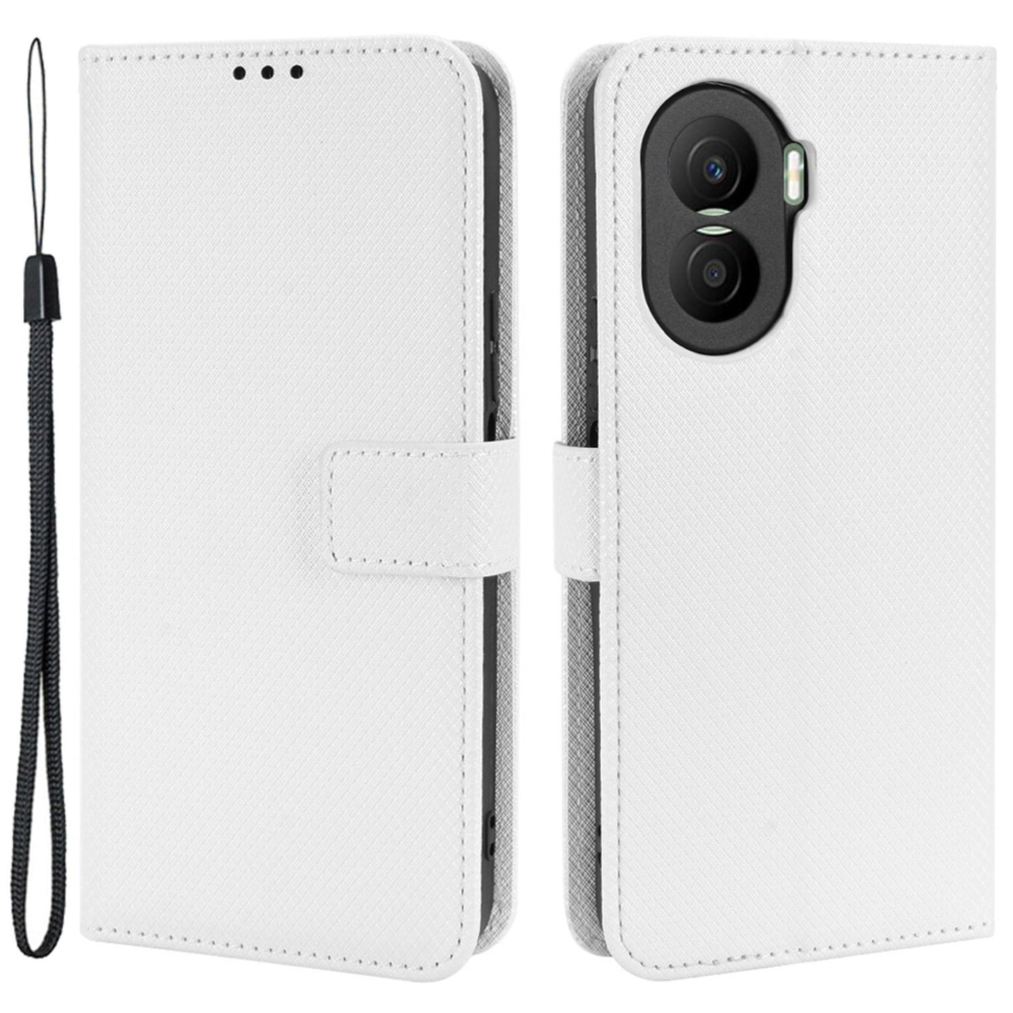 For Honor X40i 5G Drop-proof Phone Flip Wallet Case Well-protected Diamond Texture PU Leather Cover Stand Card Holder with Wrist Strap