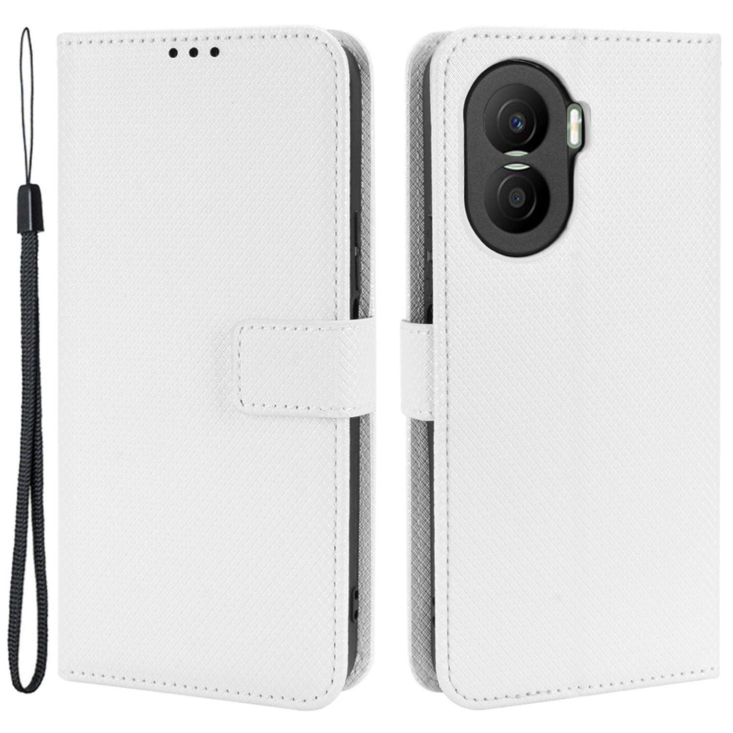 For Honor X40i 5G Drop-proof Phone Flip Wallet Case Well-protected Diamond Texture PU Leather Cover Stand Card Holder with Wrist Strap