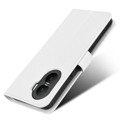 For Honor X40i 5G Drop-proof Phone Flip Wallet Case Well-protected Diamond Texture PU Leather Cover Stand Card Holder with Wrist Strap