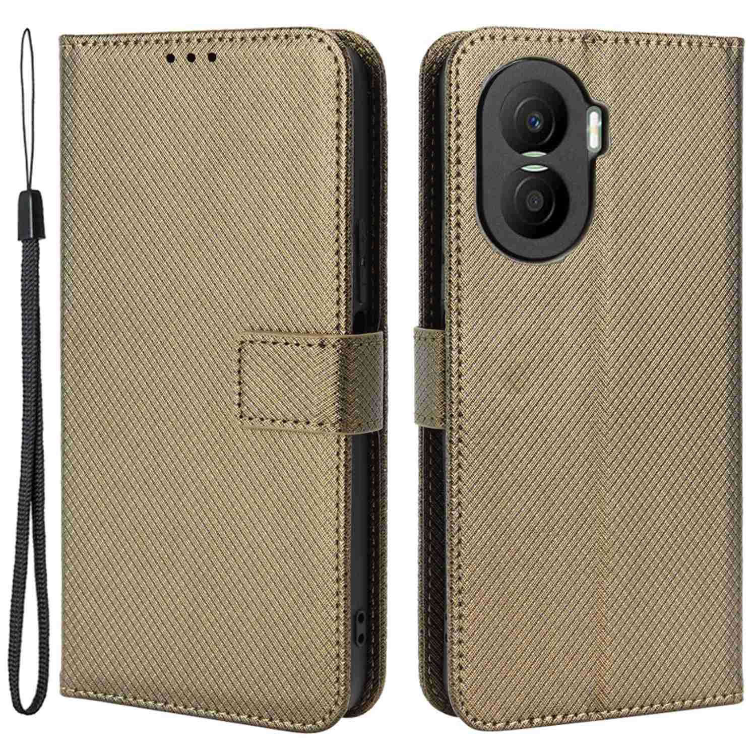 For Honor X40i 5G Drop-proof Phone Flip Wallet Case Well-protected Diamond Texture PU Leather Cover Stand Card Holder with Wrist Strap