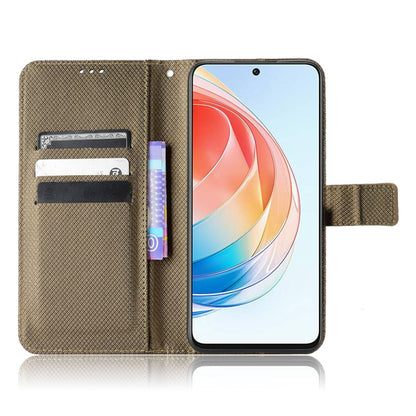 For Honor X40i 5G Drop-proof Phone Flip Wallet Case Well-protected Diamond Texture PU Leather Cover Stand Card Holder with Wrist Strap