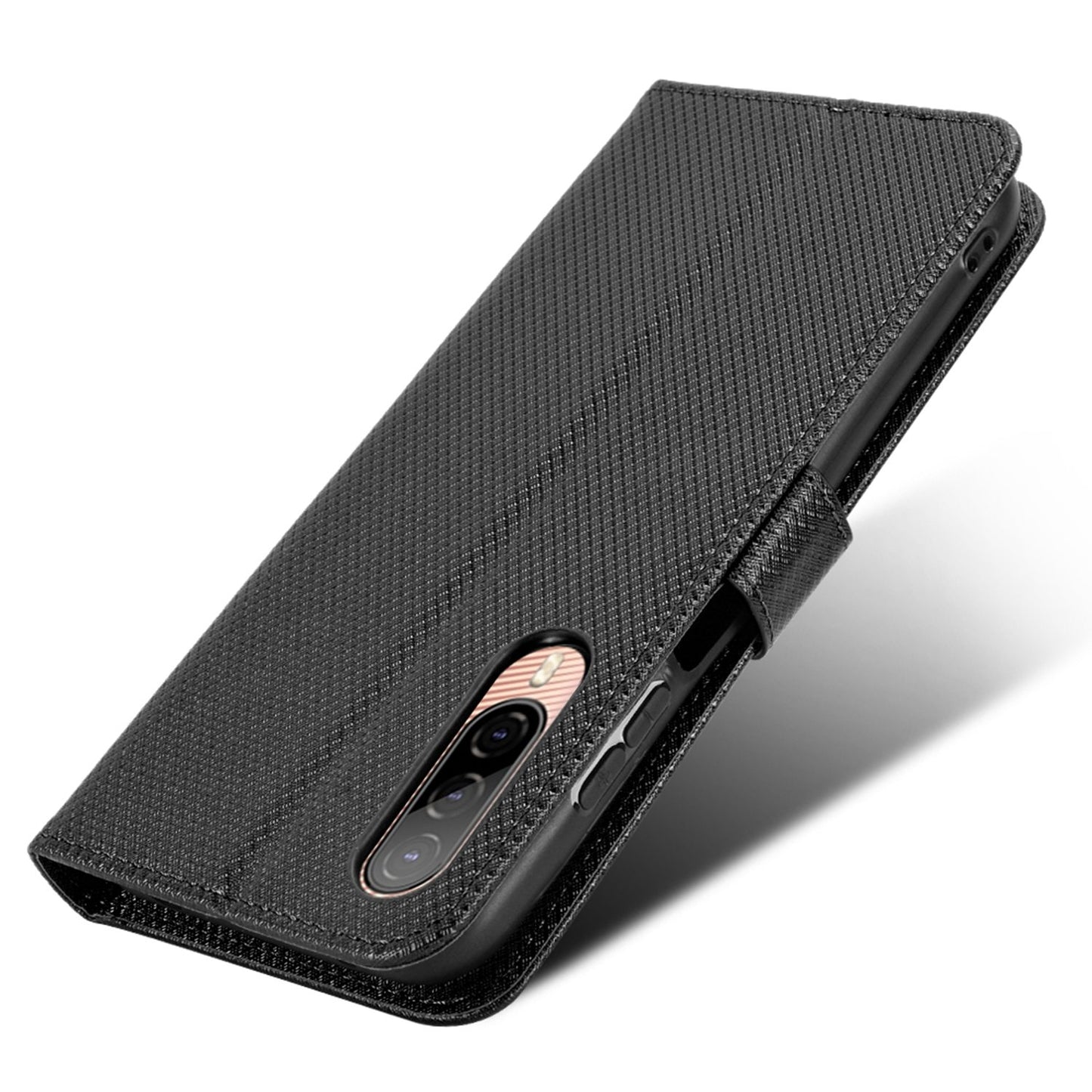 For HTC Desire 22 Pro 5G Drop-proof Phone Flip Wallet Case Non-slip Grip Diamond Texture PU Leather Cover Stand Card Holder with Wrist Strap