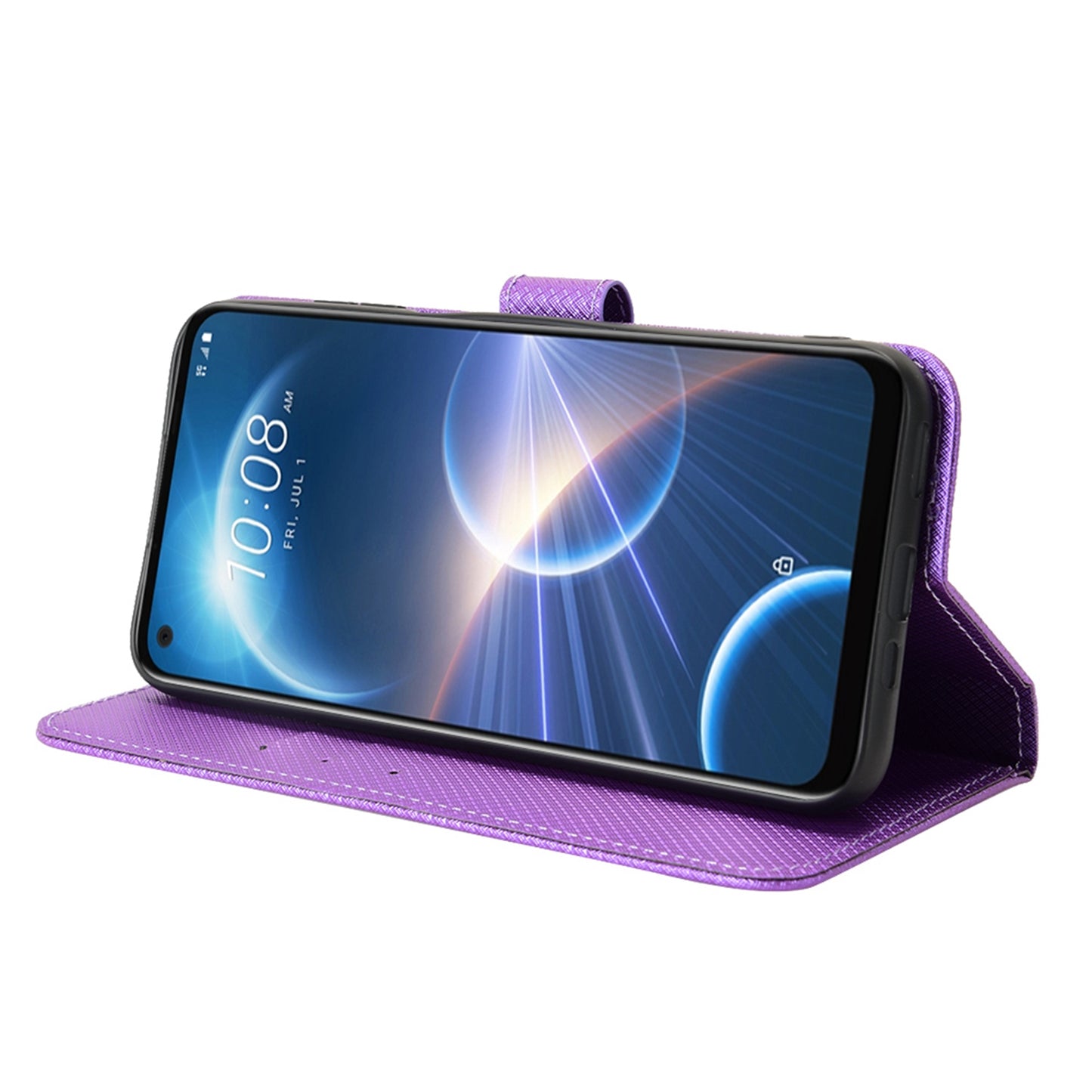 For HTC Desire 22 Pro 5G Drop-proof Phone Flip Wallet Case Non-slip Grip Diamond Texture PU Leather Cover Stand Card Holder with Wrist Strap