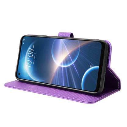 For HTC Desire 22 Pro 5G Drop-proof Phone Flip Wallet Case Non-slip Grip Diamond Texture PU Leather Cover Stand Card Holder with Wrist Strap