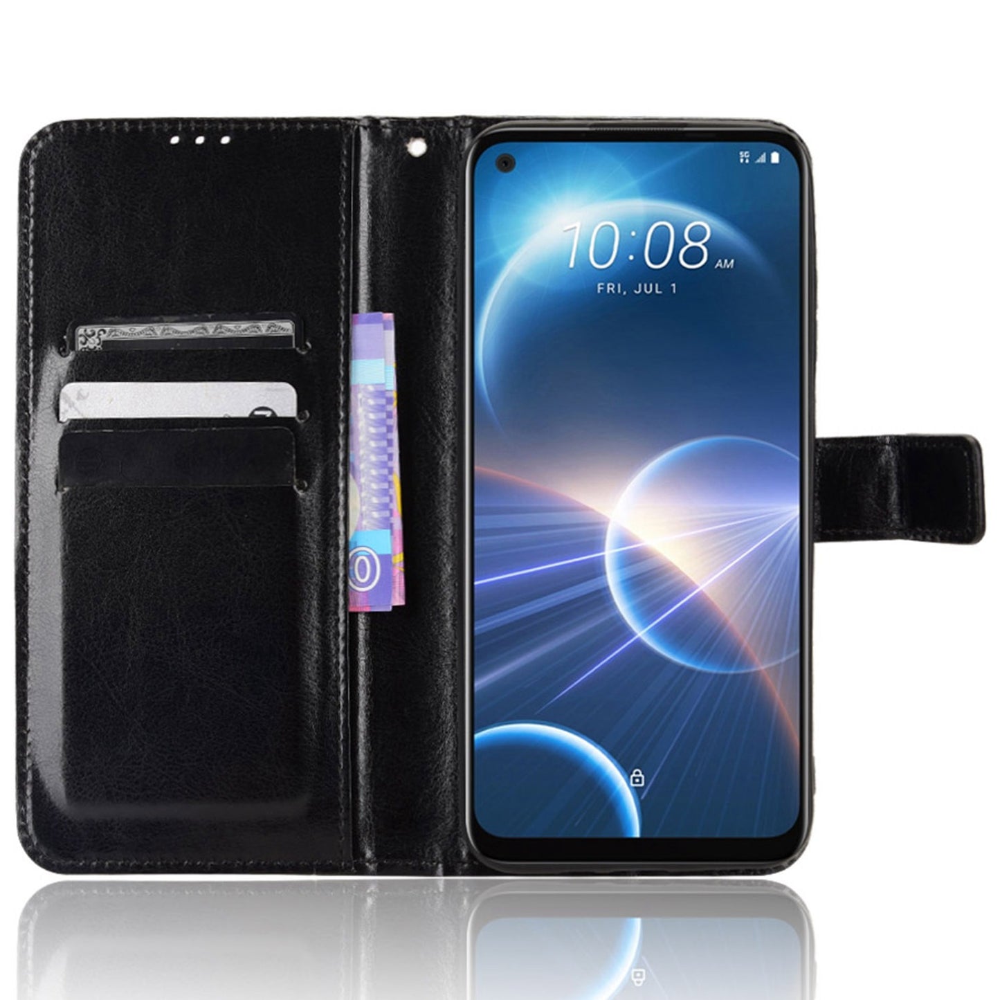 For HTC Desire 22 Pro 5G Cell Phone Wallet Case Crazy Horse Texture PU Leather+TPU Stand Cover Protective Shell