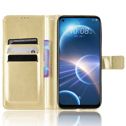 For HTC Desire 22 Pro 5G Cell Phone Wallet Case Crazy Horse Texture PU Leather+TPU Stand Cover Protective Shell