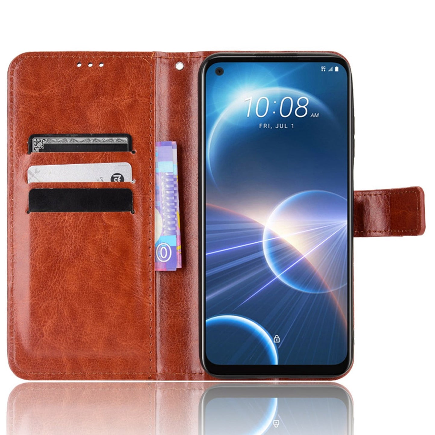 For HTC Desire 22 Pro 5G Cell Phone Wallet Case Crazy Horse Texture PU Leather+TPU Stand Cover Protective Shell