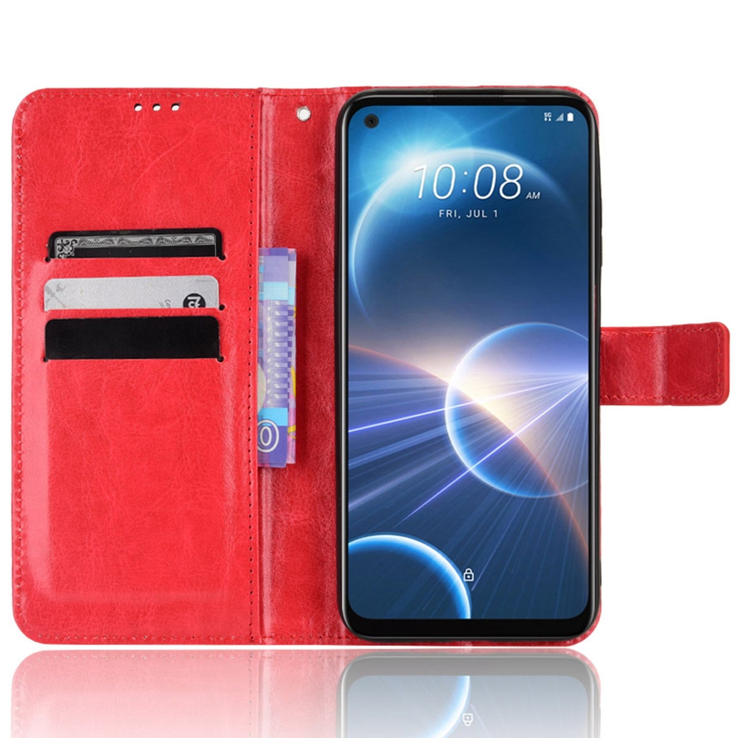 For HTC Desire 22 Pro 5G Cell Phone Wallet Case Crazy Horse Texture PU Leather+TPU Stand Cover Protective Shell