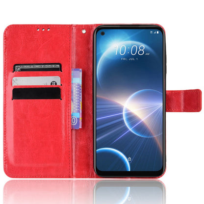 For HTC Desire 22 Pro 5G Cell Phone Wallet Case Crazy Horse Texture PU Leather+TPU Stand Cover Protective Shell