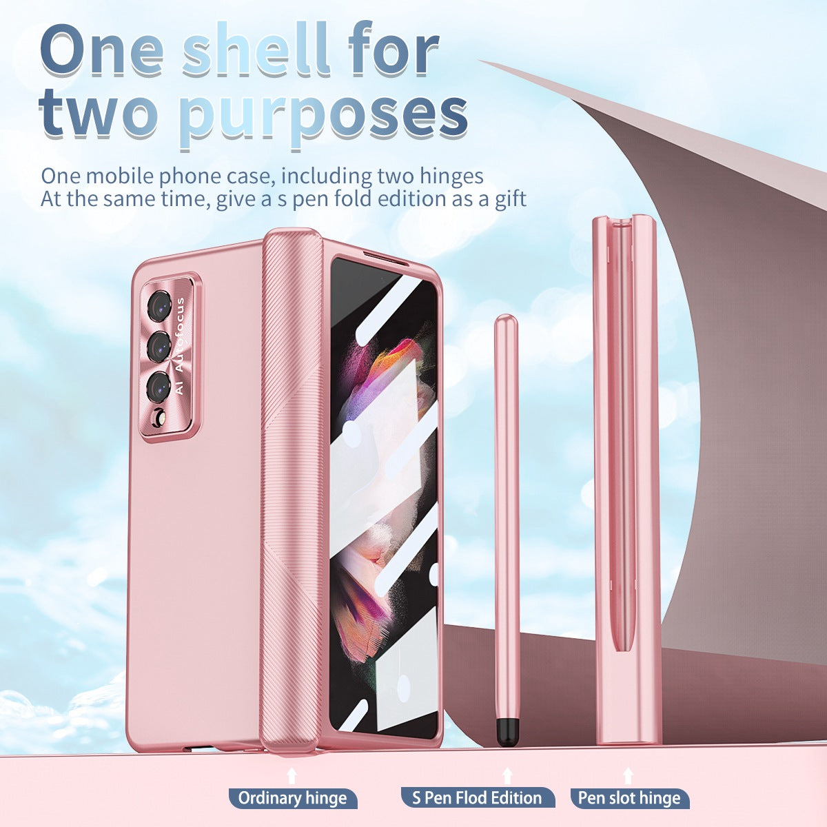 For Samsung Galaxy Z Fold3 5G Hinge + Stylus Pen Design Electroplating Hard PC Lens Protection Phone Case with Tempered Glass Screen Protector