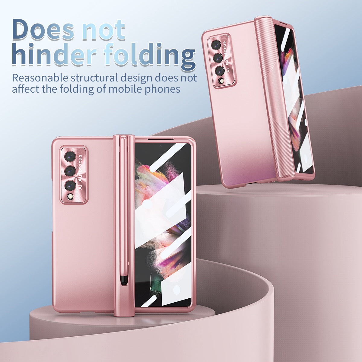 For Samsung Galaxy Z Fold3 5G Hinge + Stylus Pen Design Electroplating Hard PC Lens Protection Phone Case with Tempered Glass Screen Protector