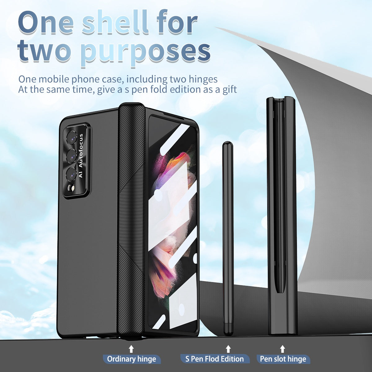 For Samsung Galaxy Z Fold3 5G Hinge + Stylus Pen Design Electroplating Hard PC Lens Protection Phone Case with Tempered Glass Screen Protector