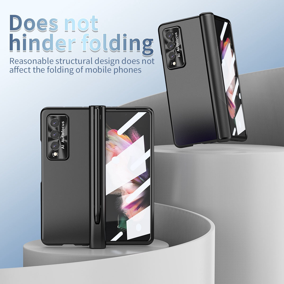 For Samsung Galaxy Z Fold3 5G Hinge + Stylus Pen Design Electroplating Hard PC Lens Protection Phone Case with Tempered Glass Screen Protector