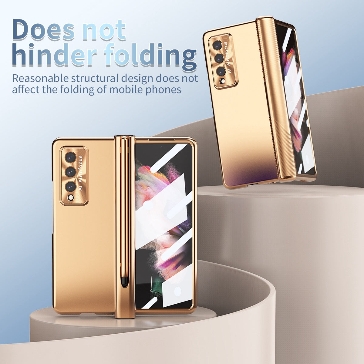 For Samsung Galaxy Z Fold3 5G Hinge + Stylus Pen Design Electroplating Hard PC Lens Protection Phone Case with Tempered Glass Screen Protector