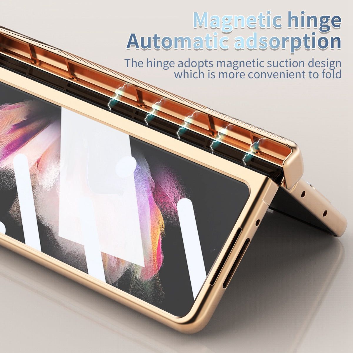 For Samsung Galaxy Z Fold3 5G Hinge + Stylus Pen Design Electroplating Hard PC Lens Protection Phone Case with Tempered Glass Screen Protector