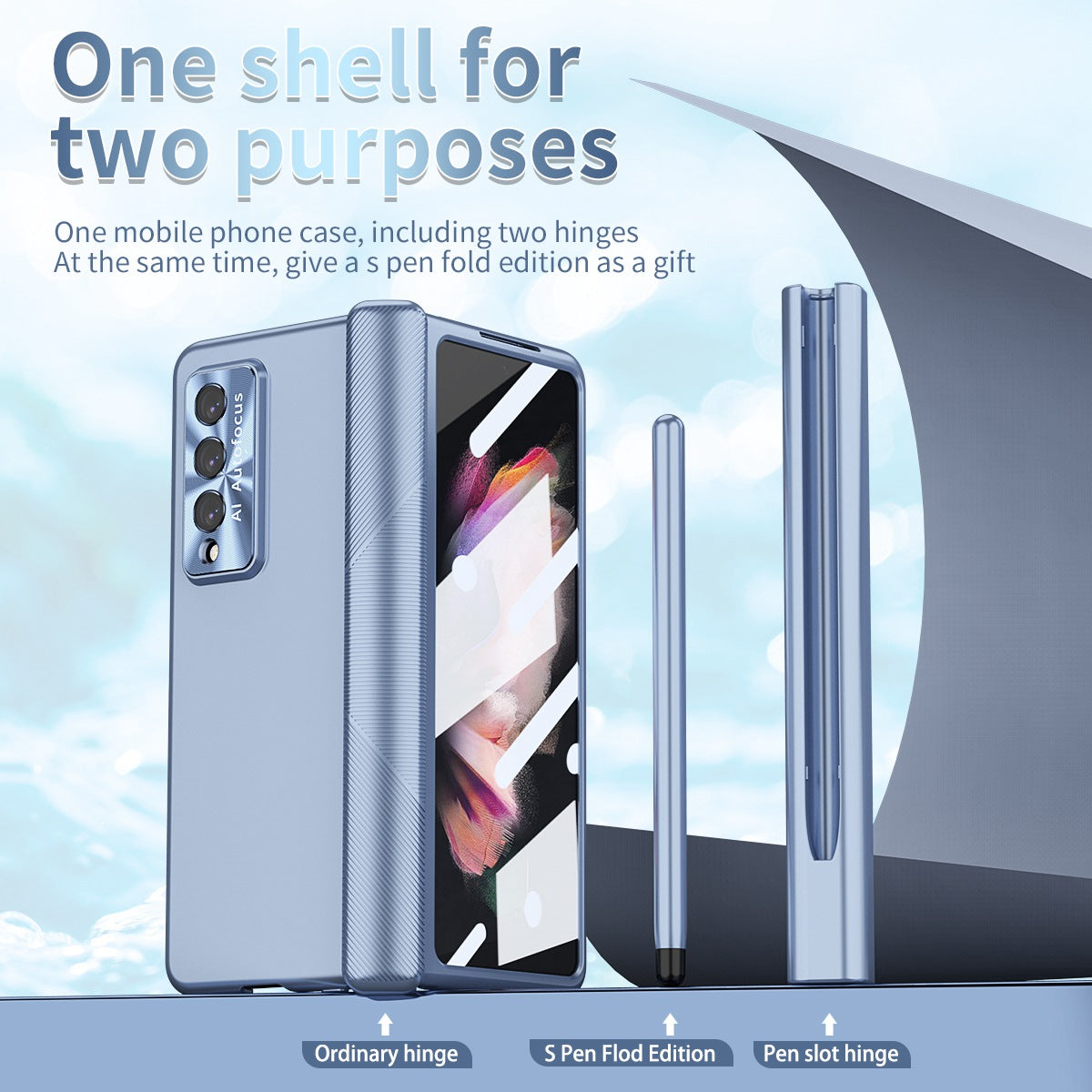 For Samsung Galaxy Z Fold3 5G Hinge + Stylus Pen Design Electroplating Hard PC Lens Protection Phone Case with Tempered Glass Screen Protector
