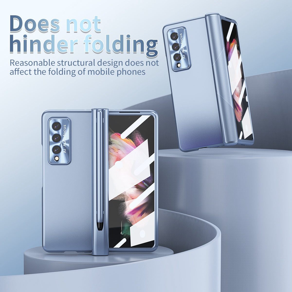 For Samsung Galaxy Z Fold3 5G Hinge + Stylus Pen Design Electroplating Hard PC Lens Protection Phone Case with Tempered Glass Screen Protector