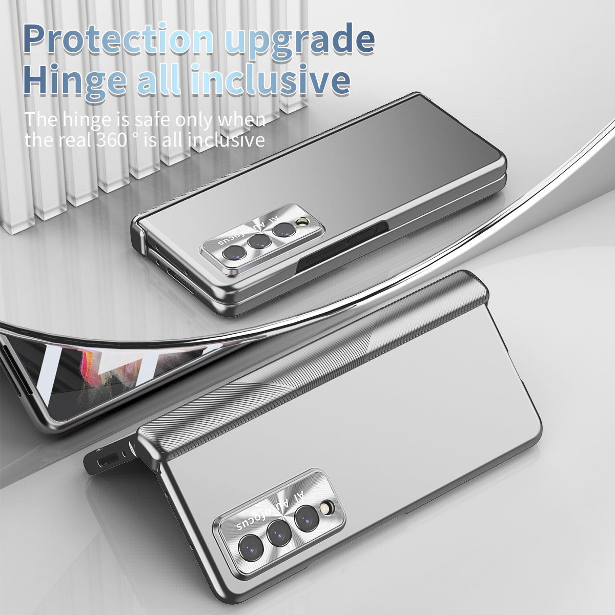 For Samsung Galaxy Z Fold3 5G Hinge + Stylus Pen Design Electroplating Hard PC Lens Protection Phone Case with Tempered Glass Screen Protector